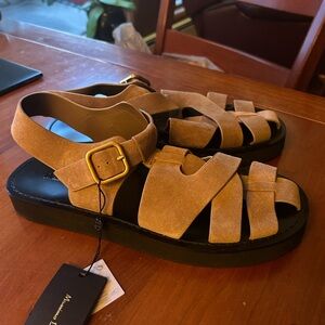 Massimo Dutti Beige Suede Sandals with Gold Buckle - New with Tags
